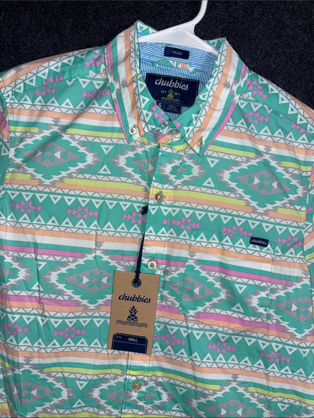 chubbies Mint Aztec-Stripe Short-Sleeve Button-Down